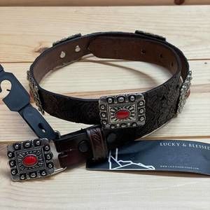 NEW LUCKY & BLESSED girl’s genuine leather belt in brown with red conchos
